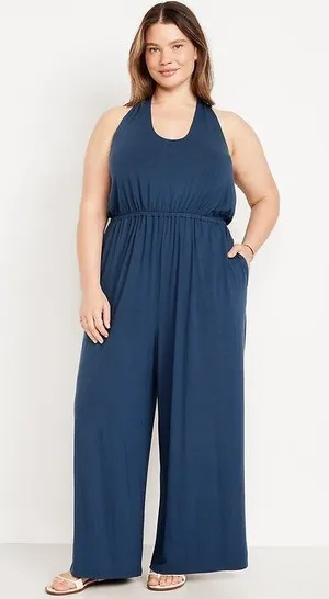 Old Navy Waist-Defined Halter Minimalist Wide Leg Relaxed Fit Jumpsuit Size L thumbnail 1