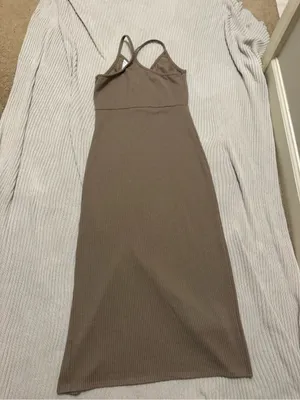 Ribbed Midi Dress in Brown thumbnail 6