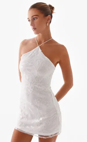 Peppermayo White Beaded Halter Mini Dress thumbnail 1