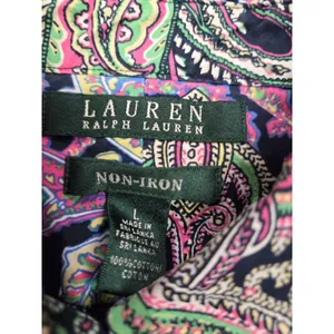Lauren Ralph Lauren Button Up Shirt Navy Blue Large Long Sleeve No Iron Paisley thumbnail 5