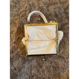 Vintage 1950s Lumured Corde Bead White Handbag Kiss Lock Beaded Evening Purse thumbnail 5
