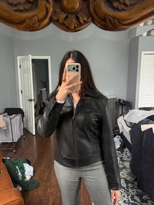 Vintage Black Leather Zip-Front Jacket thumbnail 12