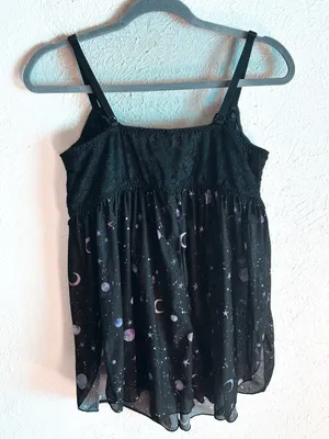 Torrid Celestial Lace Babydoll Cami Top Moon & Stars Print Size 1 Black thumbnail 4