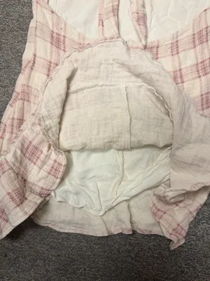 Olivaceous Plaid Mini Cotton Gauze Dress Pink Cottagecore Open Back M Ruffle Hem thumbnail 9