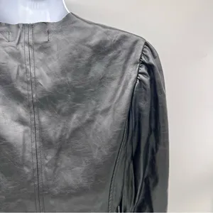 DO+BE Black Vegan Leather Zippered Front Jacket with Puff Sleeves-Size M thumbnail 9