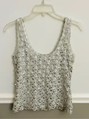 The Wrights Silver Grey Crochet Sequin Glam Chic Tank Top Size Extra Small thumbnail 2