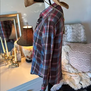 Ralph Lauren, brown blue rose plaid button-down, cotton western shirt S​​ thumbnail 6