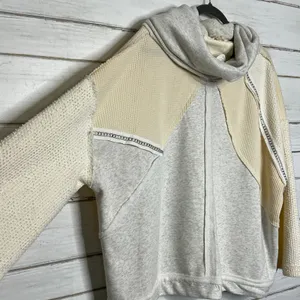 POL Cowl Neck Pullover Cream Gray Oversized Bling Size Small thumbnail 5