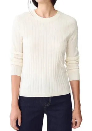 J. McLaughlin Anika Wool Blend Sweater Sz‎ Large Wide Rib Crewneck Ivory thumbnail 1