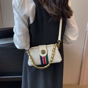 Monogram Chain Shoulder Bag Cream Gold Stripe Crossbody Clutch NIP thumbnail 10