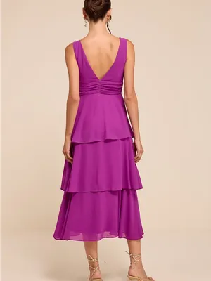 Lulus Celebration Time Purple Sleeveless Tiered Midi Dress purple small thumbnail 3