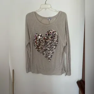 Express  Metallic Sequin Heart Long Sleeve Top Size Medium thumbnail 5