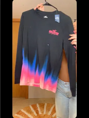 Hollister Black Long Sleeve Tee with Pink & Blue Dip-Dye thumbnail 3