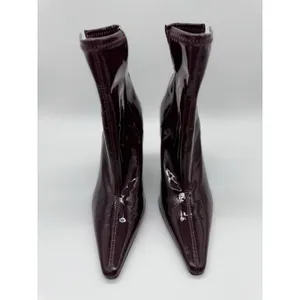 Zara Patent Leather High Heel BURGUNDY Boots Womens 36 thumbnail 5