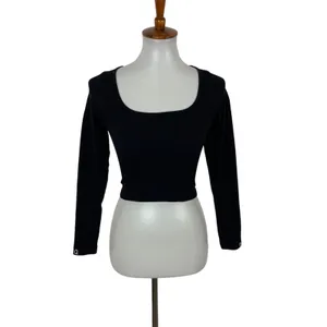 OQQ Black Crop Top Small Long Sleeve Stretch Y2K Sexy Clubwear Basic thumbnail 2