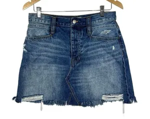 Madewell, New, Rigid Denim Straight Destructed Mini Jean Denim‎ Skirt, Size 28 thumbnail 1