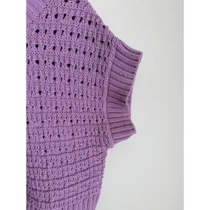 Varley Fillmore Knit Women XS Purple Short Sleeve Pointelle Sweater thumbnail 5