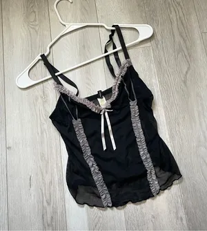 Rampage Y2K Tank Top ruffle sheer womens Black (medium) lingerie sexy crop party thumbnail 1