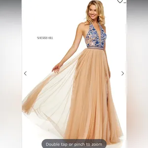 Sherri Hill 52475 Peach Halter Gown Dress Size 12 thumbnail 3