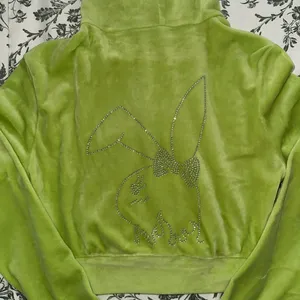 Lime Green Rhinestone Bunny Cropped Hoodie thumbnail 5