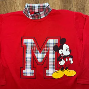 VTG 90s USA Made Mickey Unlimited Red Plaid Collar Sweatshirt Womens M‎ Disney thumbnail 2