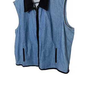 220 Hickory Vintage Denim Sleeveless‎ Zipper Front Velvet Collar Vest XL thumbnail 3