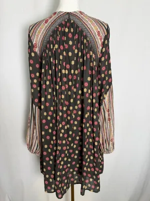 Free People Black Floral & Stripe Lace-Up Long Sleeve Mini Dress thumbnail 8
