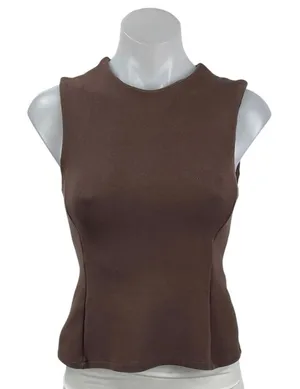 Zara Women's Brown Sleeveless Crew Neck Pleated Peplum Shirt Blouse Top Size M thumbnail 1