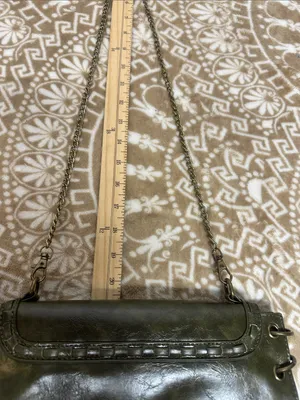 Olive Green Chain clutch Shoulder Bag with Antique Brass Hardware thumbnail 5