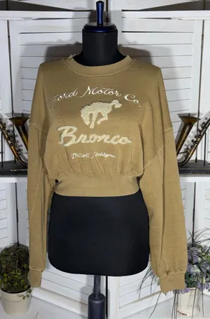 Ford Motor Bronco cropped sweatshirt brown cotton cowgirl western country rodeo thumbnail 1