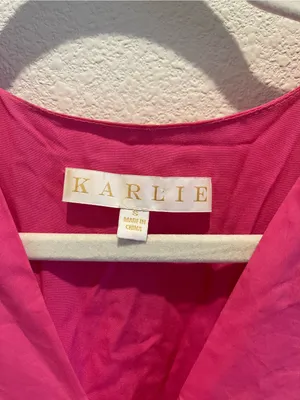 Karlie Mini Dress Hot Pink Small S puff sleeve boutique cotton thumbnail 2
