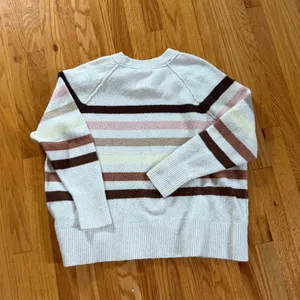 Aerie Striped Raglan Crewneck Sweater Size Small Cream Brown Pink Yellow Knit thumbnail 5