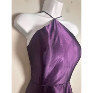 Blondie Nites Purple Satin Halter Mini Dress Tiered‎ Ruffle Hem Size 5 thumbnail 2