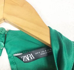 Zara Green Satin Mock Neck Faux Wrap Mini Dress Small Long Sleeve 1165/259 thumbnail 6