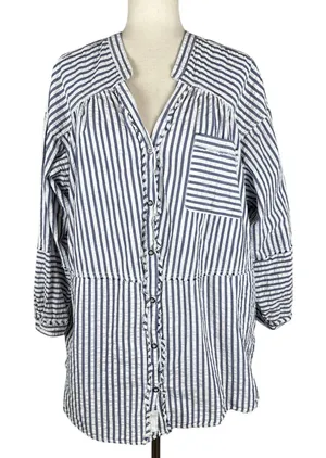 We the Free People One‎ Of the Boys Striped Tunic Top Shirt Size M Button Cotton thumbnail 1