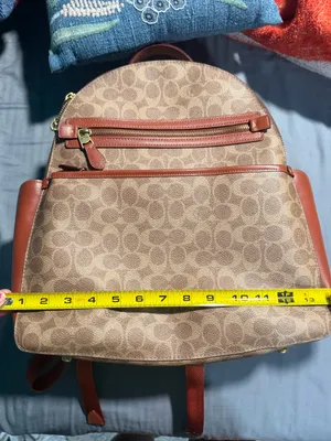 Leather-Trim Signature Pattern Backpack - Tan thumbnail 1