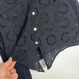 Zara Black Boxy Eyelet Long Sleeve Jacket Top thumbnail 6