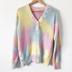 LoveShackFancy Naveen Alpaca Blend Pastel Tie Dye V-Neck Oversized Cozy Sweater thumbnail 4