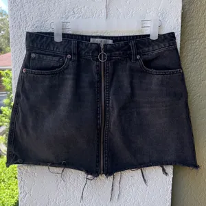Free People Black Faded Distressed Denim Skirt thumbnail 1