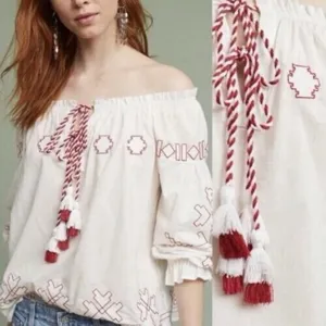 Anthropologie Harlyn Farina S Embroidered White Peasant Boho Blouse Top thumbnail 2