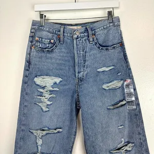 LEVI'S Ribcage High Rise Destructed Straight Jeans in Wash Haleys Comment US 28 thumbnail 7