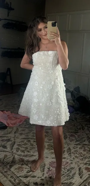 Free People Anthropologie Sundream Strapless Tweed Floral Mini Dress thumbnail 1