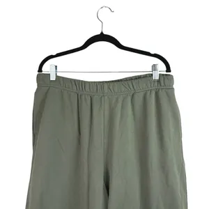 NEW GAP Womens Green Fleece High Waist Straight Wide Leg Lounge Trousers Pants L thumbnail 3