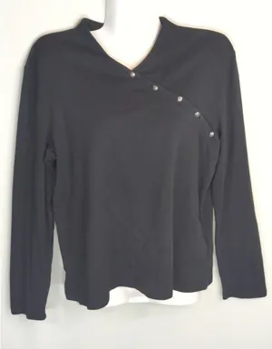 Lauren Ralph Lauren Black V-Neck Button Down Women's‎ Large Modest Preppy thumbnail 1