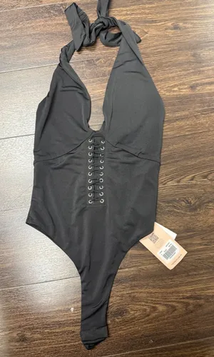 Tiger Mist Plunging Lace Up Bodysuit‎ // NWT Small thumbnail 1