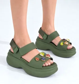 Crocs Soho Y Strap Sandals Womens 8 Army Green Platform Chunky Gem Charms Y2K thumbnail 1