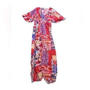 🌺Oddi Boho Floral Maxi Dress Colorful V-Neck Short Sleeve‎ NWT Size L🌺 thumbnail 2