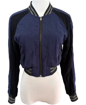 NWOT We‎ the Free Retro Cropped Bomber Jacket Size XS Navy Marine thumbnail 1