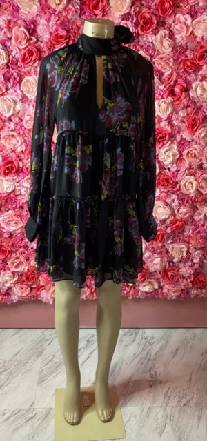 Bold Cinq à Sept Black Multi Floral Dress Size 4 thumbnail 1