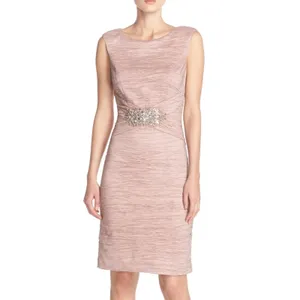 Eliza J Brown Textured Sleeveless Embellished Sheath Classic Cocktail Dress thumbnail 2
